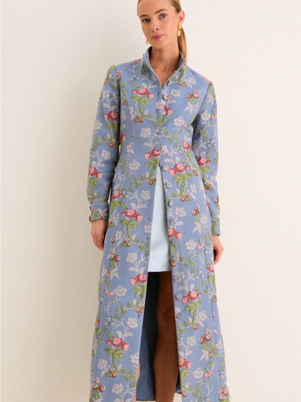Light Blue Floral Long Coat